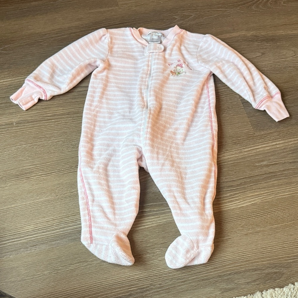 Babycottons baby girl pink striped fleece footie 6-9 months